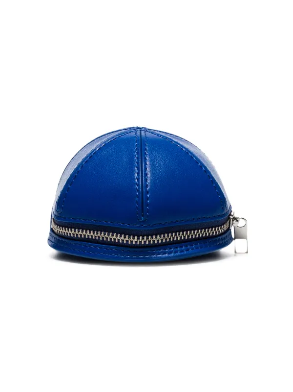 blue leather cap
