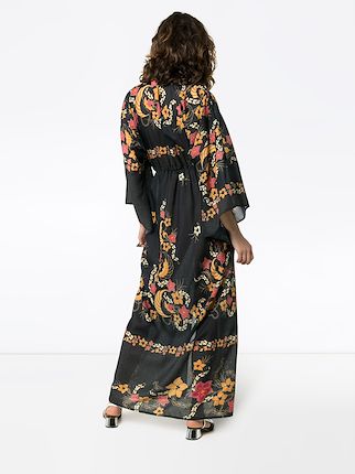 Floral花卉印花和服衣袖超长连衣裙展示图