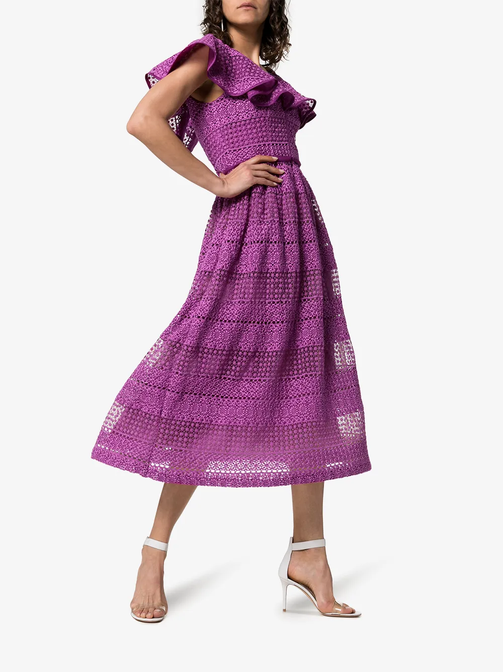 Giambattista Valli Dresses GIAMBATTISTA VALLI V-NECK RUFFLE SILK COTTON BLEND DRESS
