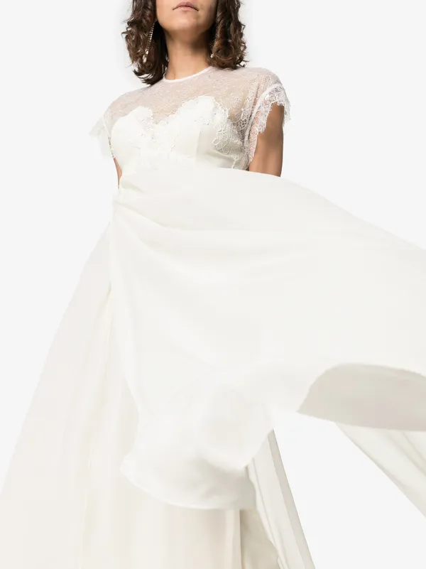 Giambattista Valli Cap Sleeve Lace Insert Empire Line Maxi Dress | White |  FARFETCH JO