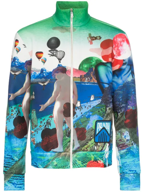 Prada flashback print high neck bomber jacket
