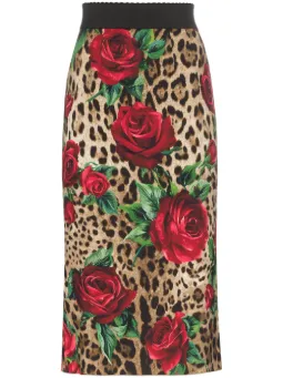 Saia lápis animal print e rosas