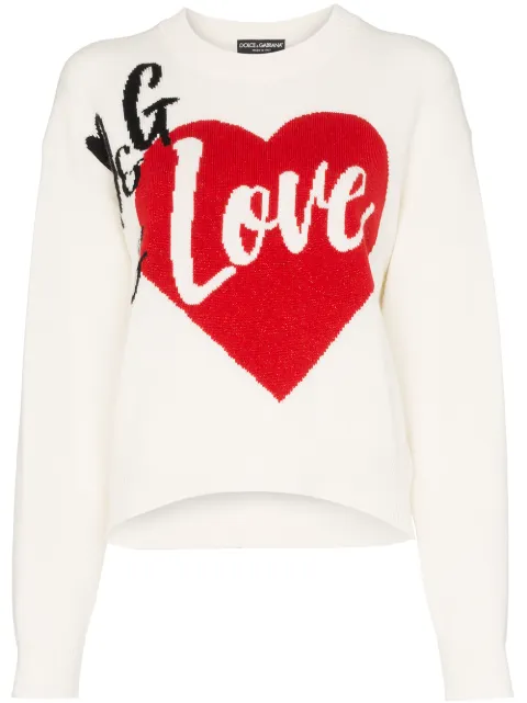 Click to view more detailed imagery on our partner's website Dolce & Gabbana D & G Is Love Cashmere Blend Intarsia Knit Sweater In White