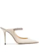 Image 1 of Jimmy Choo linen white Bing 100 crystal anklet patent leather mules