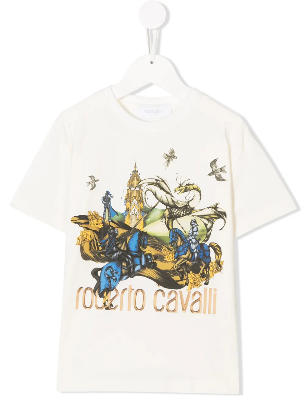 Roberto Cavalli Junior T-shirt met ridderprint Wit