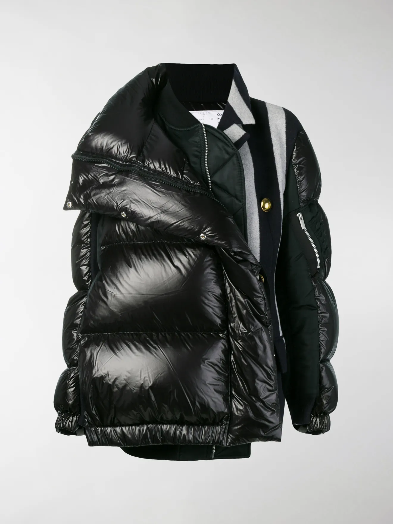 sacai mixed fabric puffer jacket black | MODES