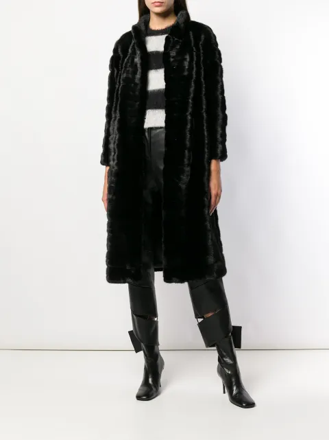 LISKA LISKA HIGH NECK LONG COAT - BLACK