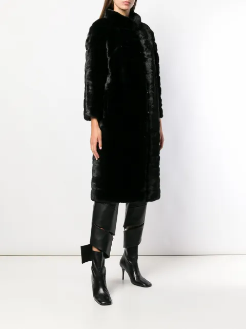 LISKA LISKA HIGH NECK LONG COAT - BLACK