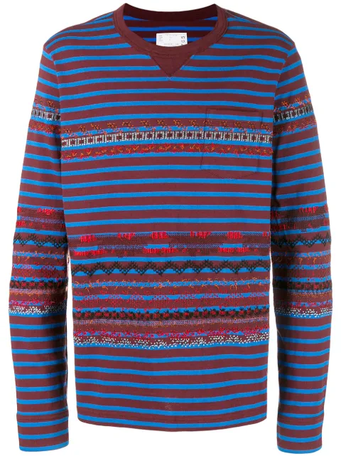 Click to view more detailed imagery on our partner's website Sacai Striped Embroidered Sweatshirt - Brown