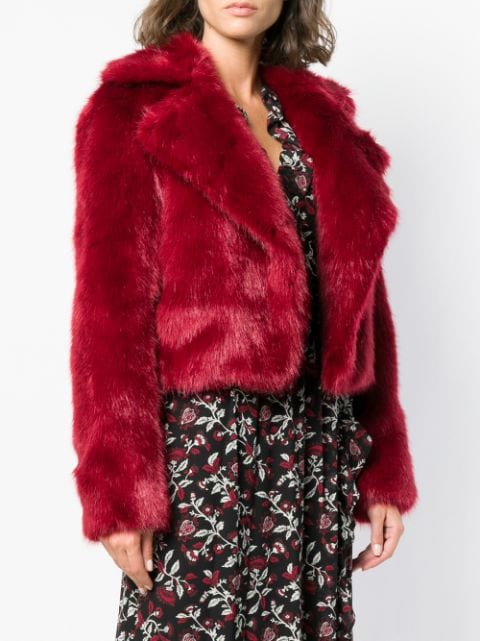 Shop Michael Michael Kors Cropped Faux Fur Jacket Red 