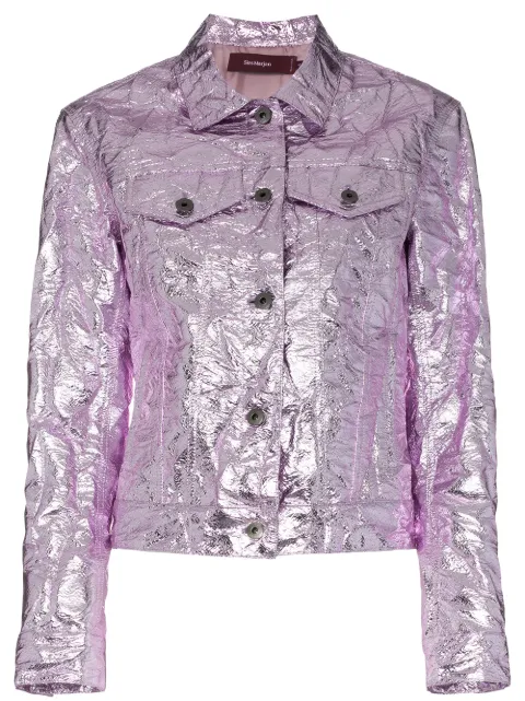 Click to view more detailed imagery on our partner's website Sies Marjan Alby Cropped Metallic Crinkled-jacquard Jacket In Soft Pink