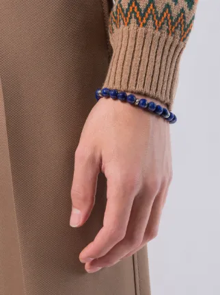 Silver Classic Chain Lapis Lazuli Round Bead Bracelet展示图