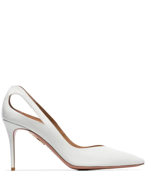 Click to view more detailed imagery on our partner's website Aquazzura White Shiva 85 Leather Pumps