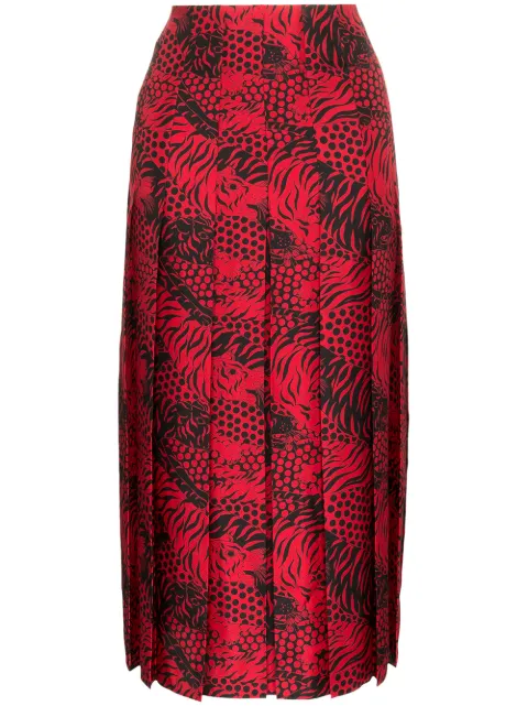 Click to view more detailed imagery on our partner's website Gucci Pleated Printed Silk-twill Midi Skirt In Red