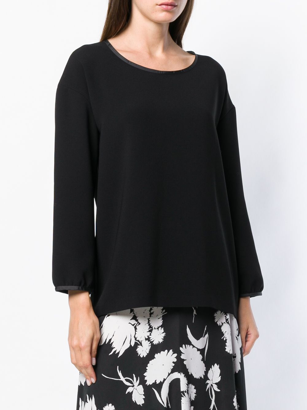 Shop Alberto Biani Satin Trim Crepe Blouse In Black