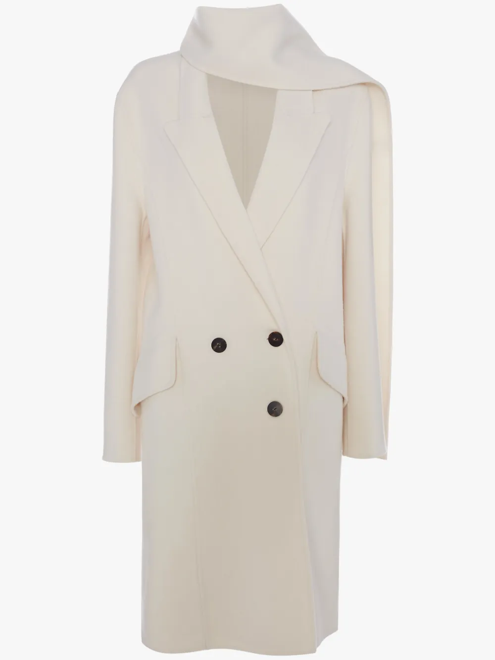 Click to view more detailed imagery on our partner's website Jw Anderson Ivory Double Face Wool Scarf Coat In White