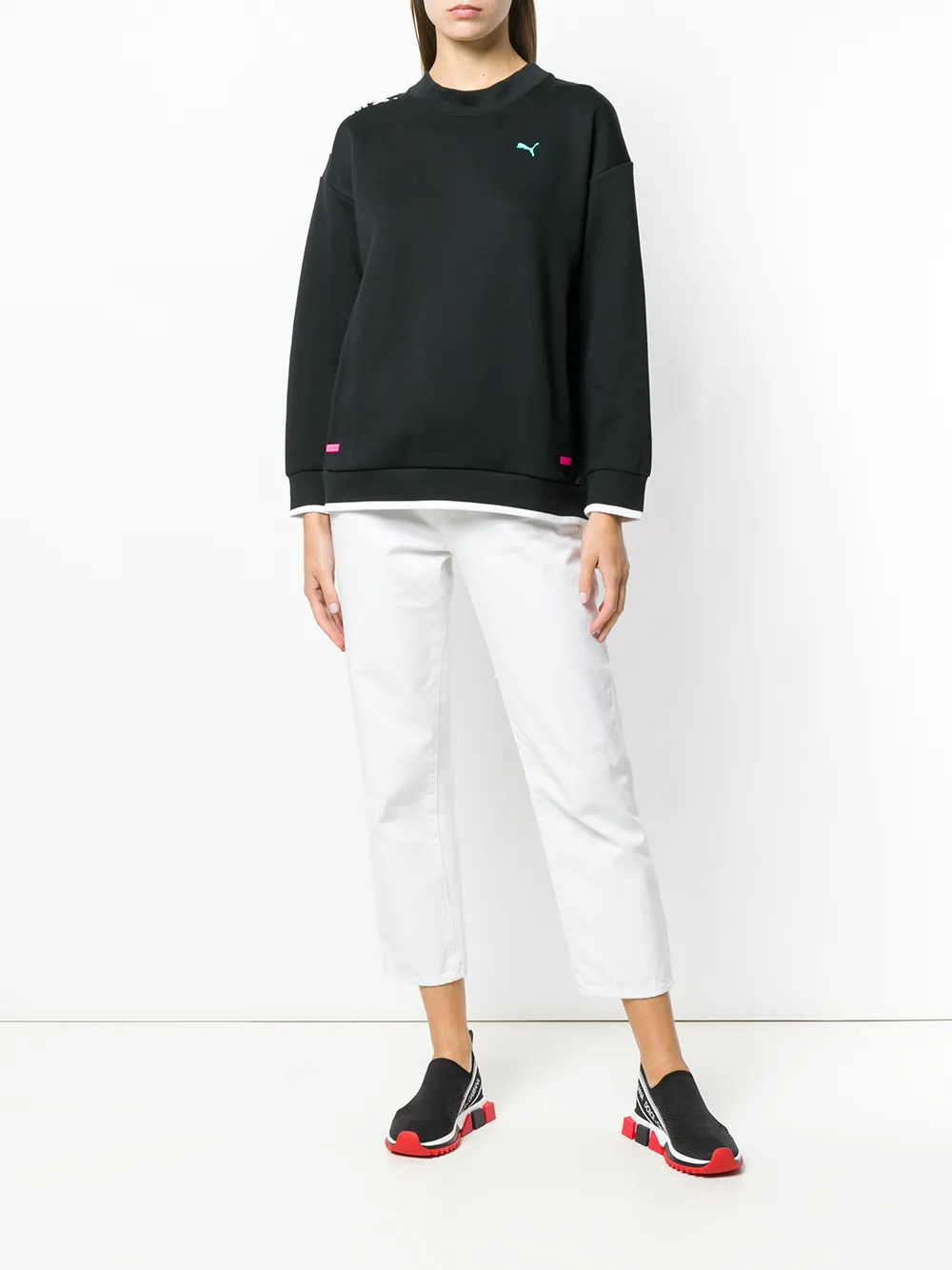 PUMA Chase Crew sweater met mesh vlak Zwart