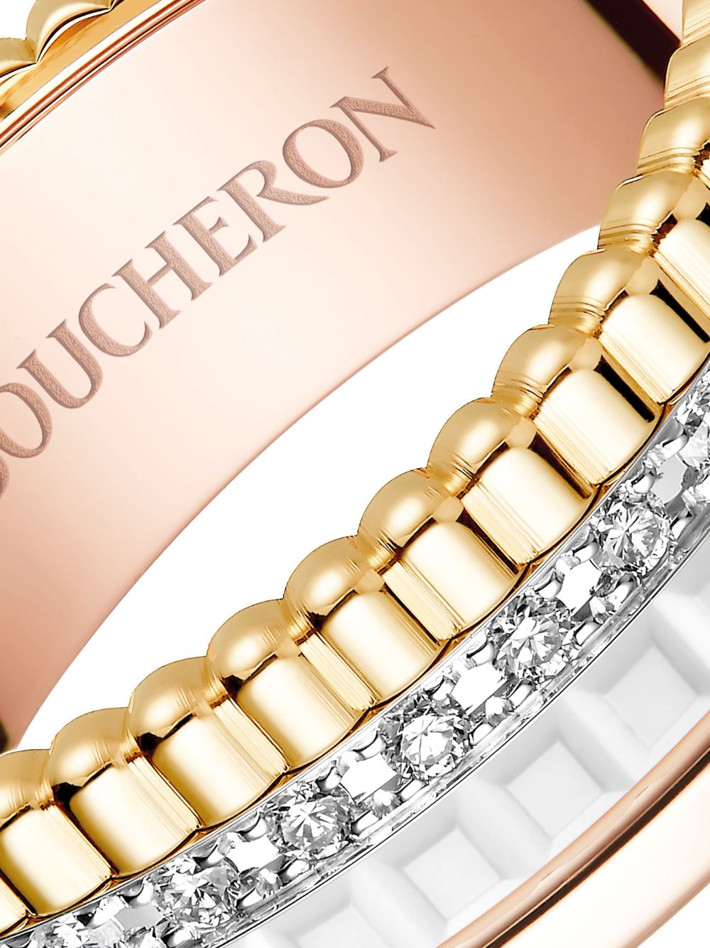 Shop Boucheron 18kt Rose, White And Yellow Gold Quatre White Diamond Small Ring In 3g
