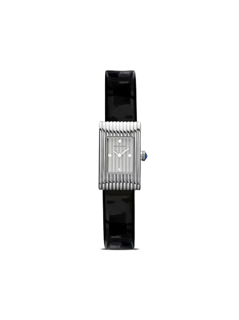 Boucheron small diamond Reflet black leather strap watch
