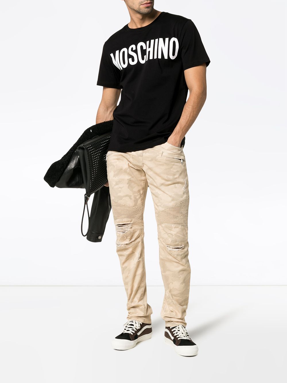 Moschino T-shirt van katoen met contrasterend logo - Zwart