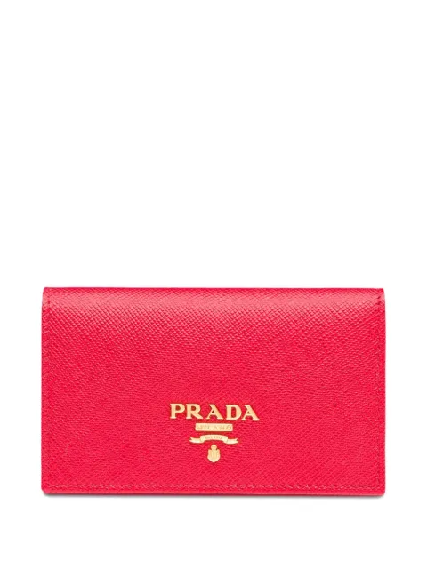 Prada Porta-cartões de couro Saffiano com placa de logo