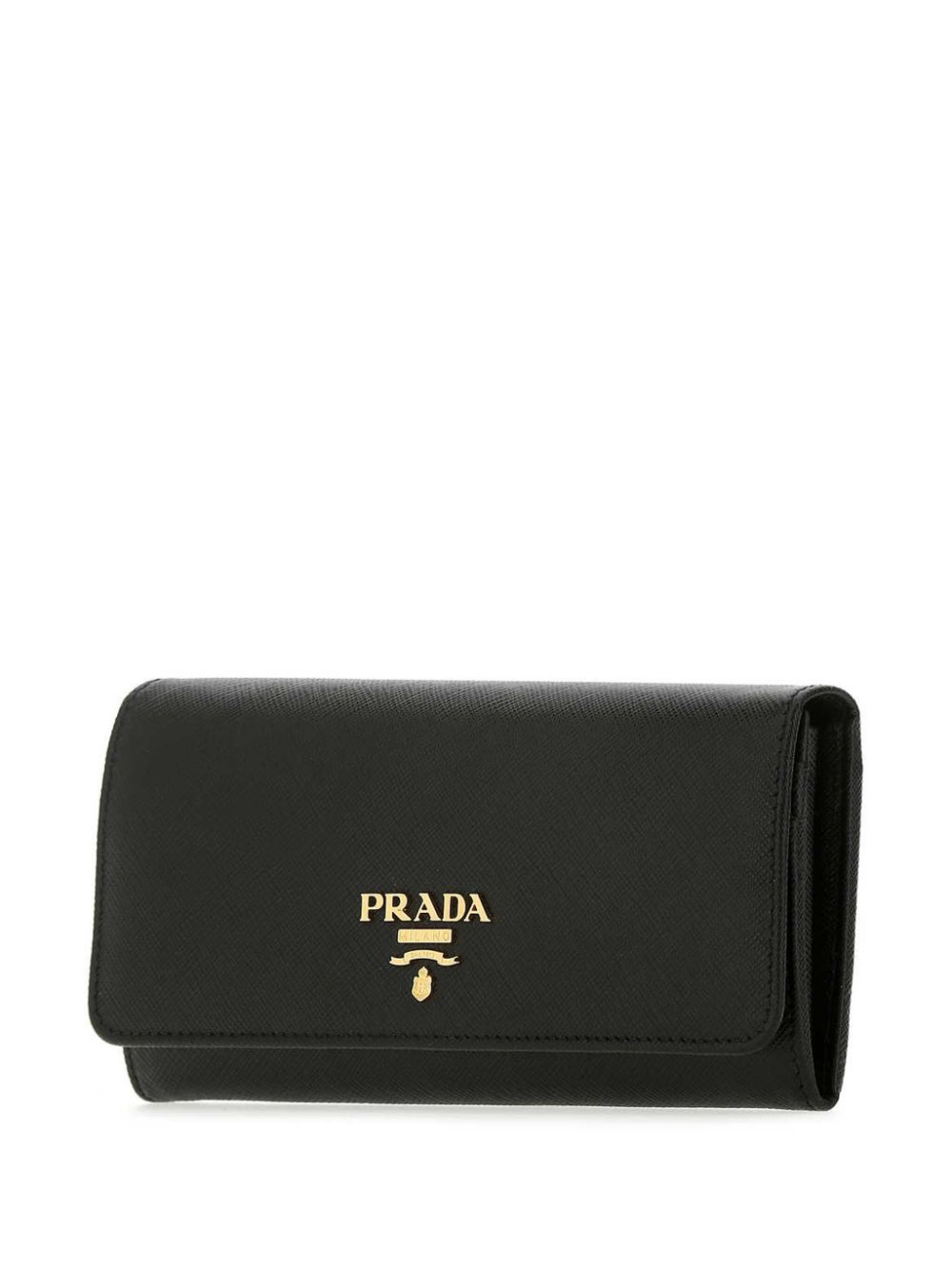 PRADA - プラダ ロゴ フラップ長財布 - ウィメンズ - レザー/ゴールドメッキ金属/金属 - ワンサイズ - ブラック