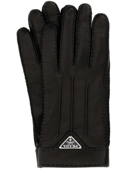 Prada enamel-logo leather gloves