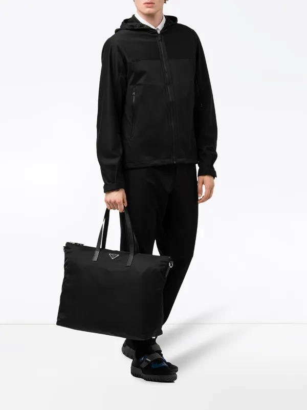 prada logo plaque tote bag