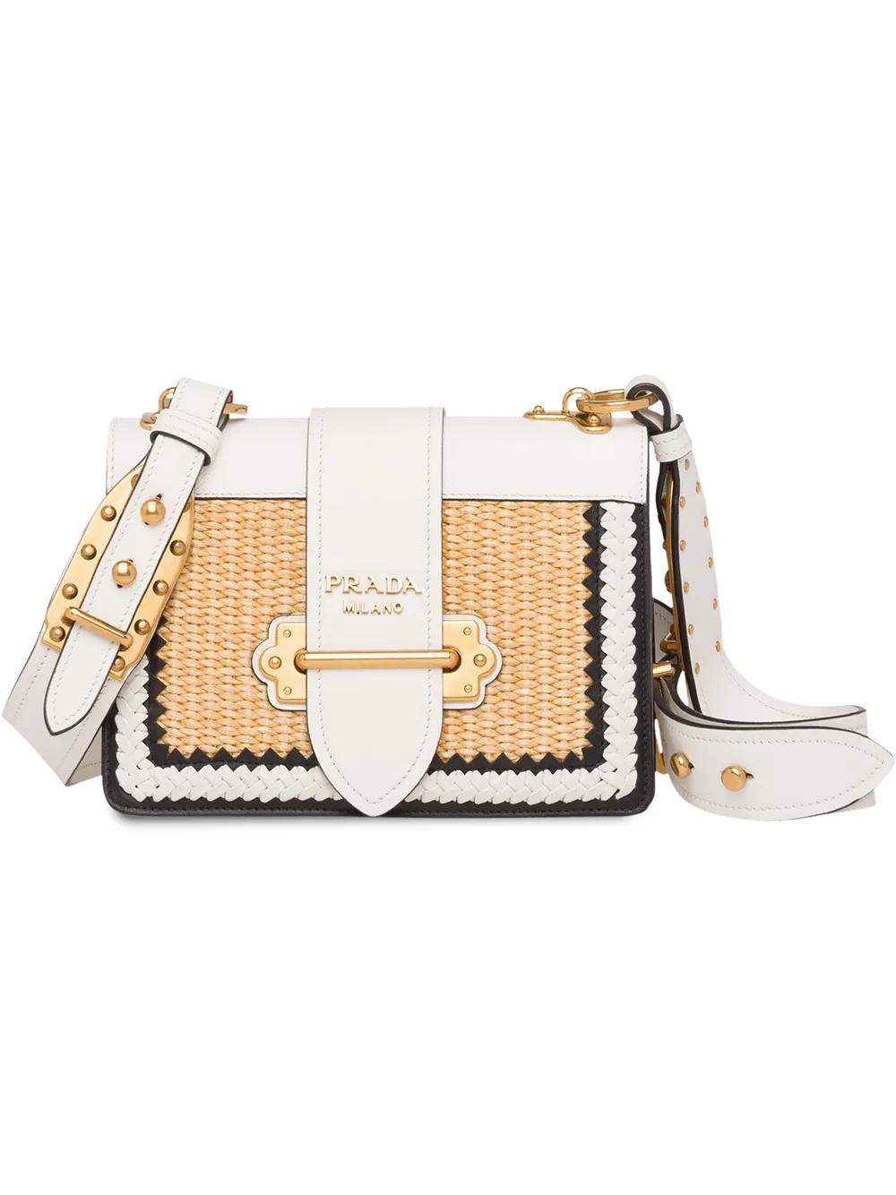 prada cahier straw and leather bag