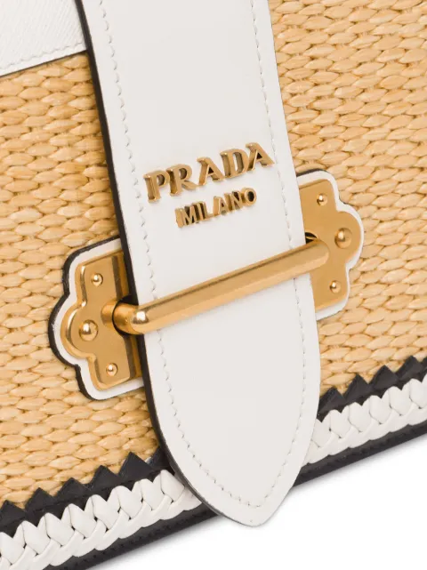 prada cahier straw and leather bag