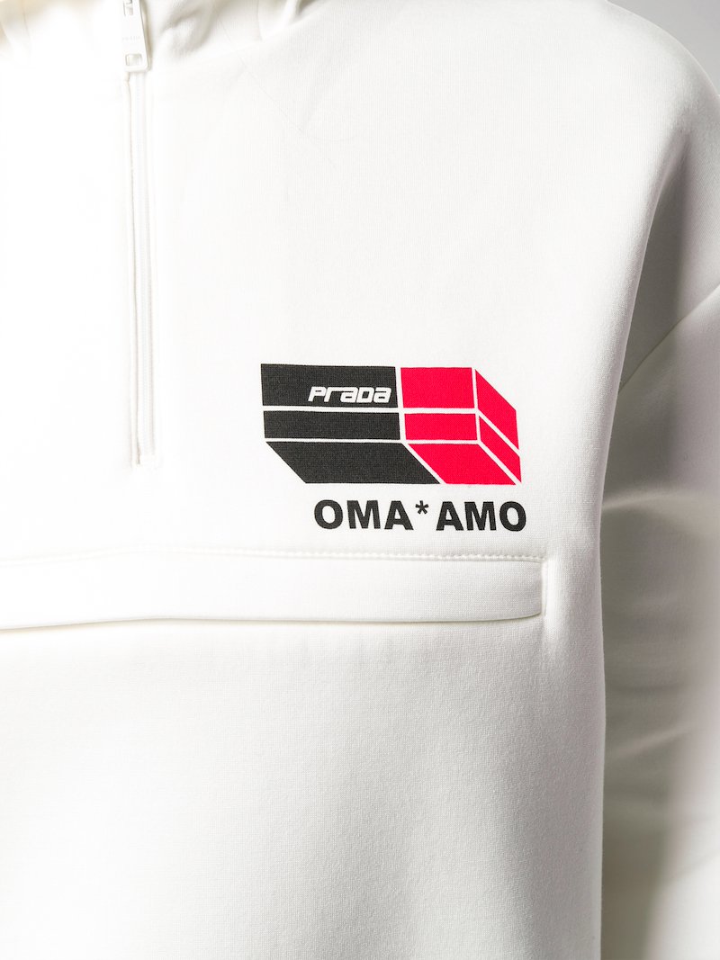 Prada fleece logo print hoodie white | MODES