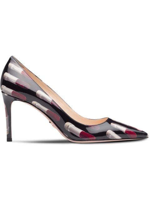 PRADA PATENT LEATHER PUMPS WITH LIPSTICK PRINT