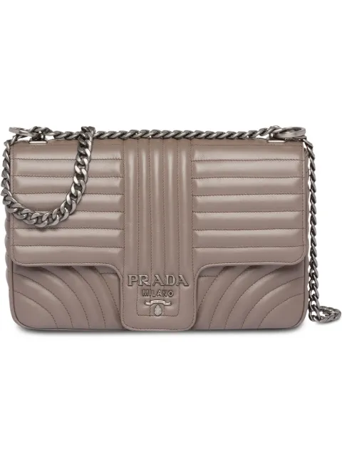 Click to view more detailed imagery on our partner's website Prada Diagramme Leather Shoulder Bag In Grey