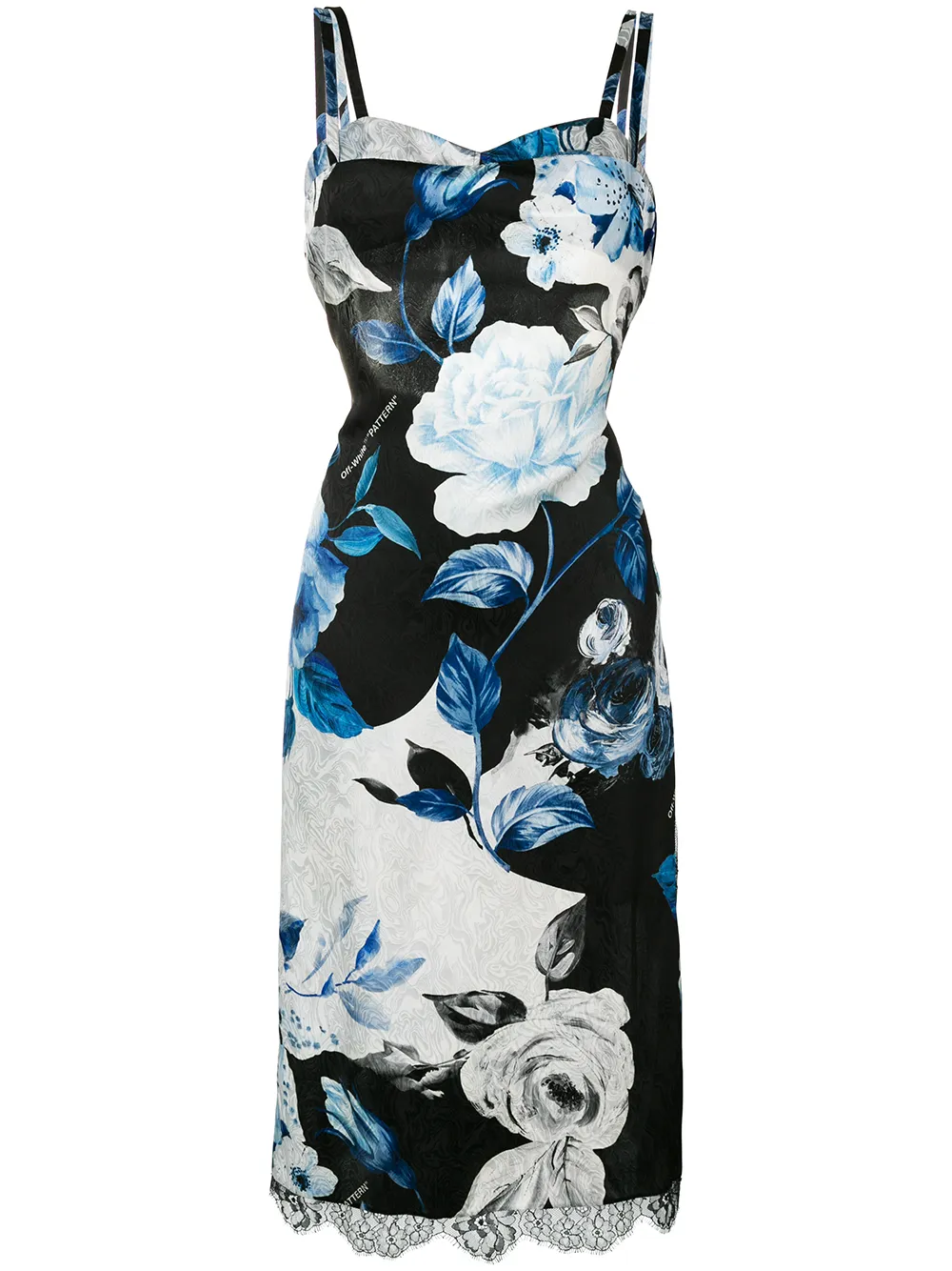 Off-White Abito midi con stampa a rose - Nero