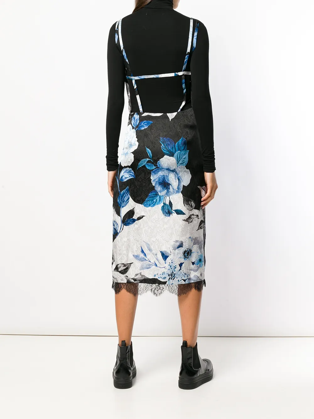 Off-White midijurk met roosprint Zwart