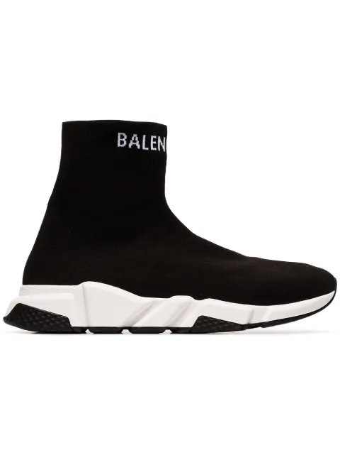 Click to view more detailed imagery on our partner's website Balenciaga Speed Sock Stretch-Knit Slip-On Sneakers In Black