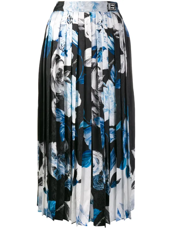 Off-White Printed Pleated Skirt in Black