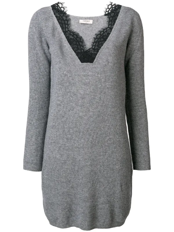 sweater dress with lace trim