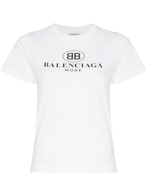 Click to view more detailed imagery on our partner's website Balenciaga Women's White Logo-Print Cotton-Jersey T-Shirt