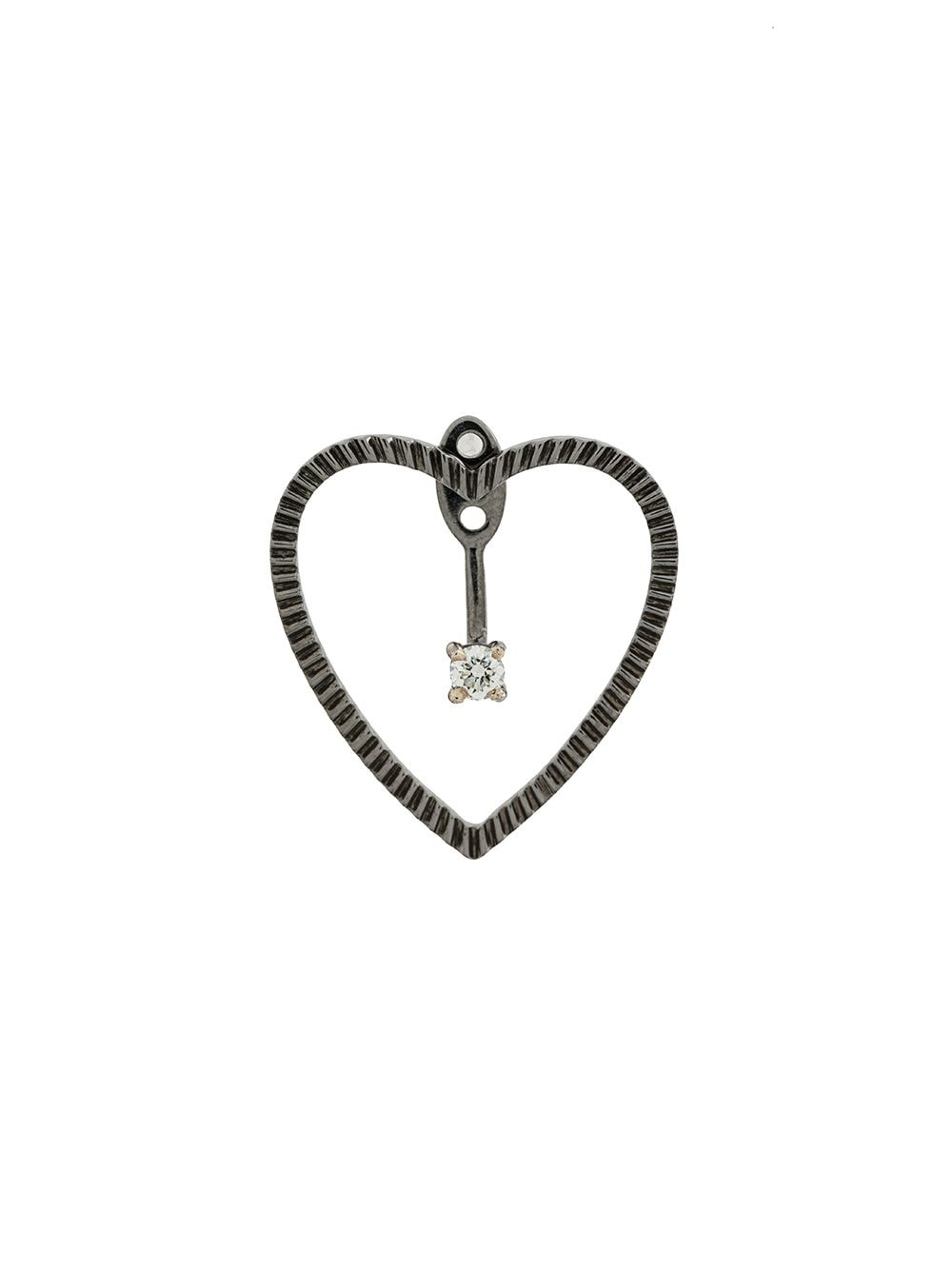 Shop Yvonne Léon 18kt Black Gold And Diamond Heart Earring In Silver