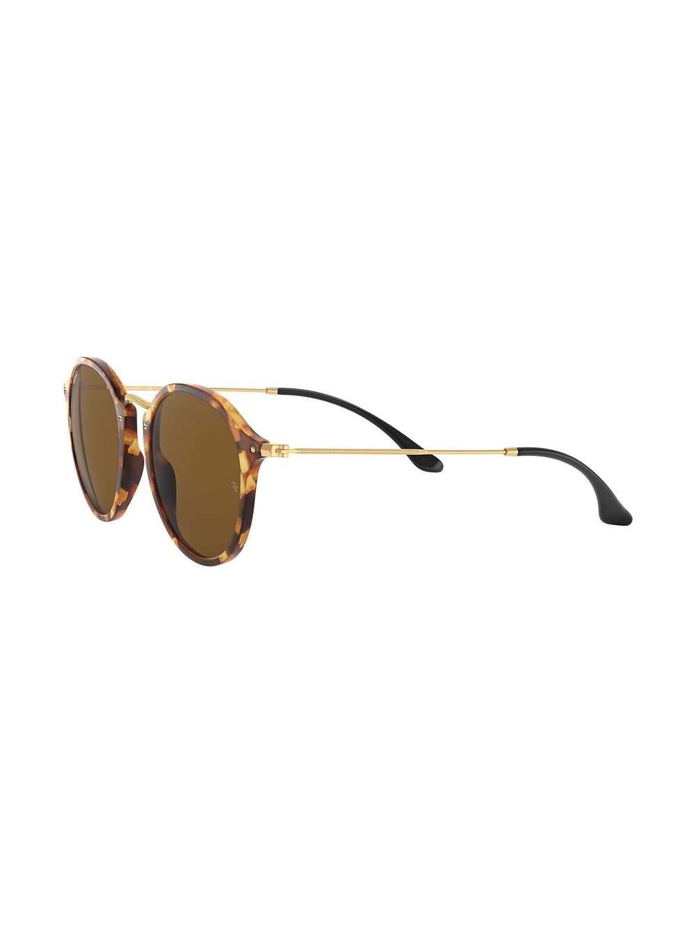 Shop Ray Ban Round Fleck Sunglasses In Brown