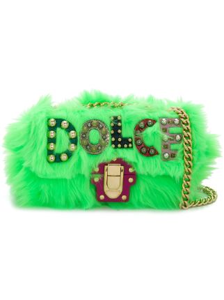 green fur bag