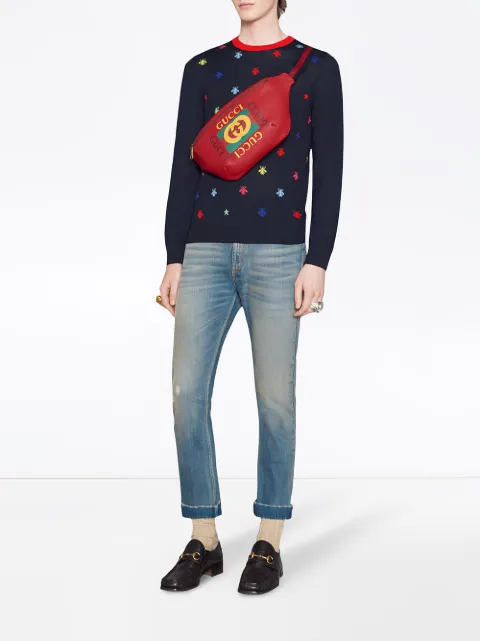 gucci print leather belt bag red