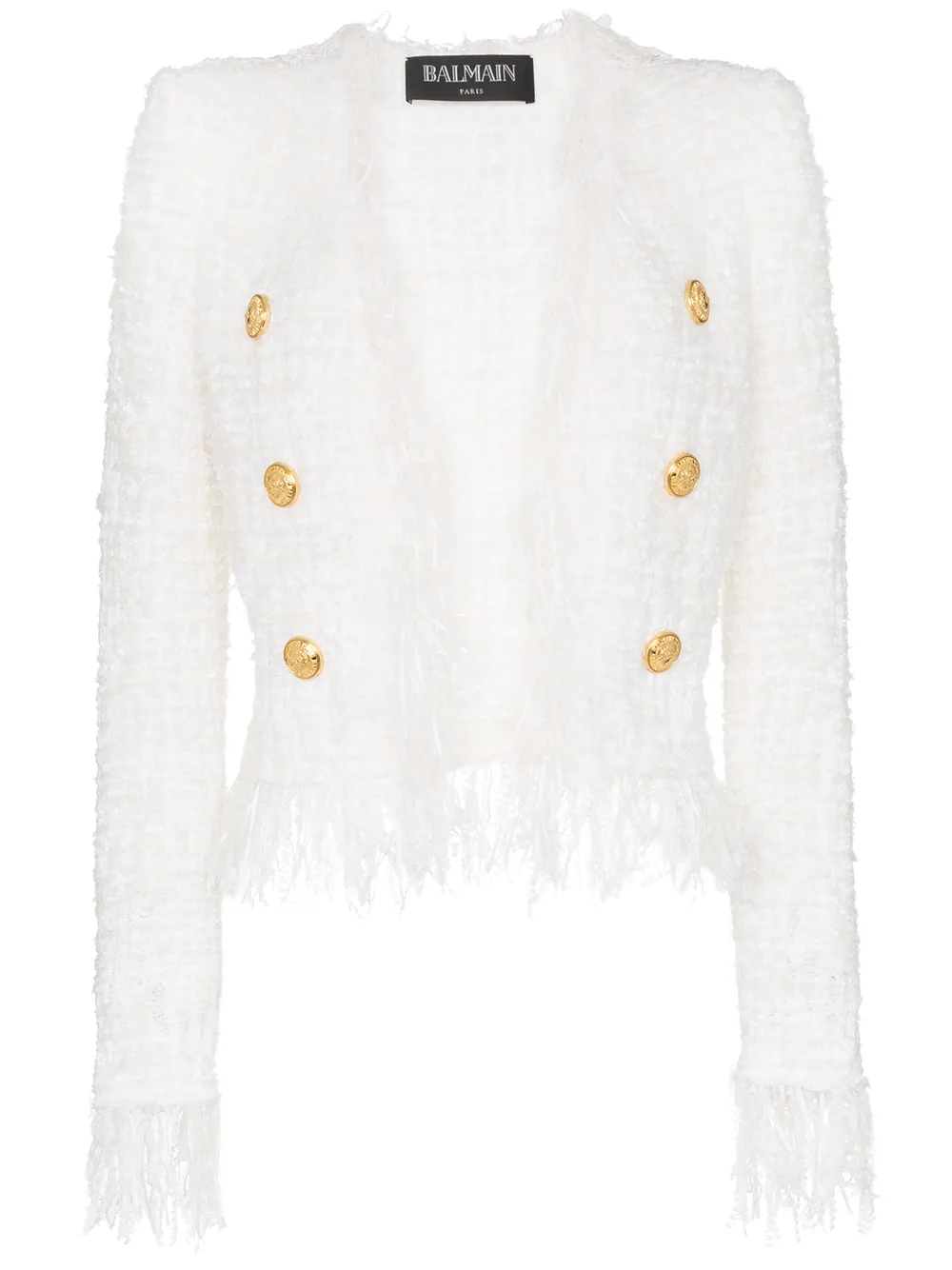 Фото 1 - Balmain твидовый пиджак с бахромой и золотистыми пуговицами от Balmain