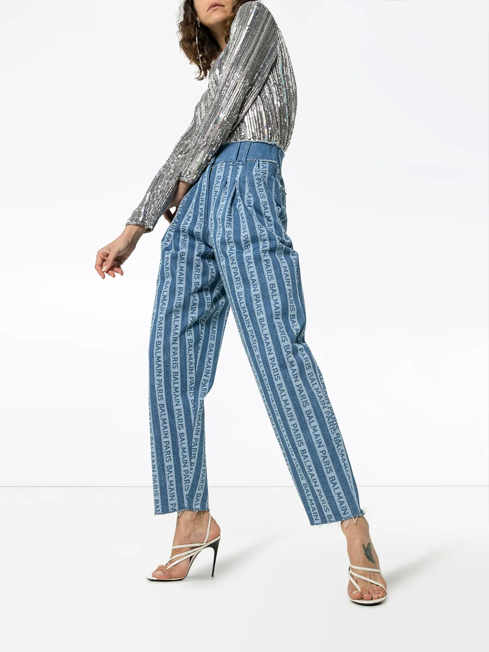 фото Balmain брюки с завышенной талией и логотипами