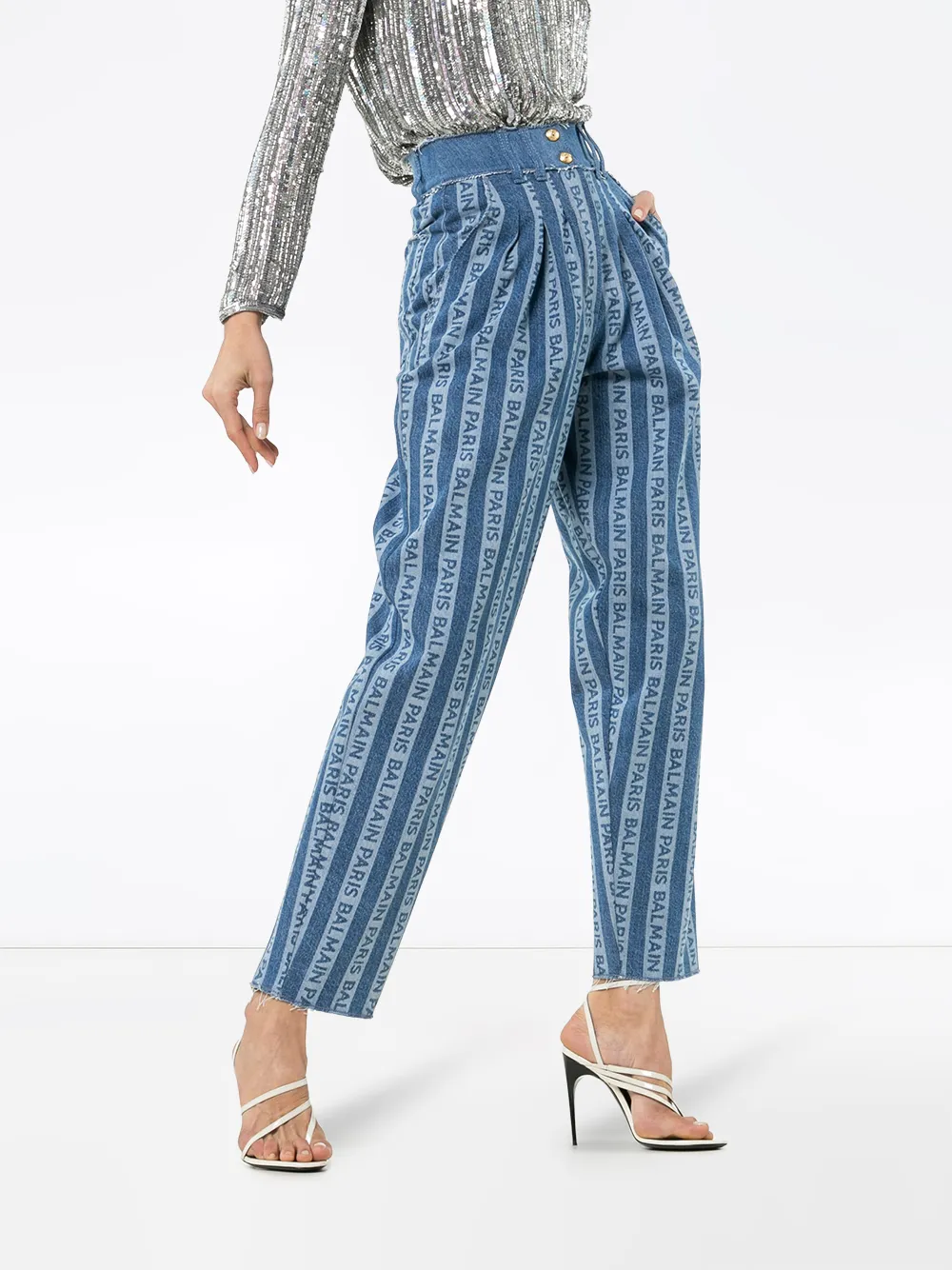 фото Balmain брюки с завышенной талией и логотипами