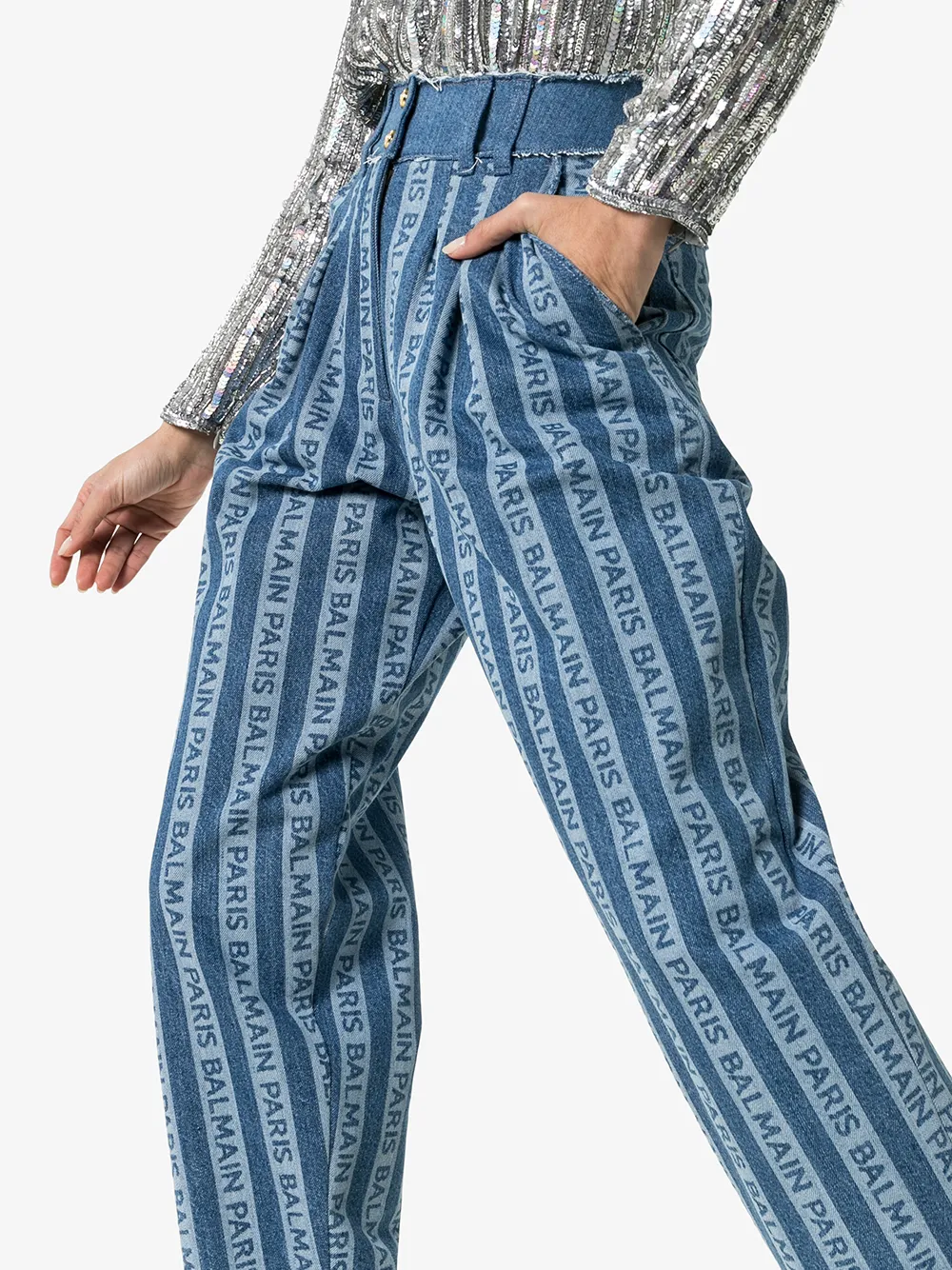 фото Balmain брюки с завышенной талией и логотипами