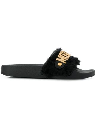 moschino fur slides