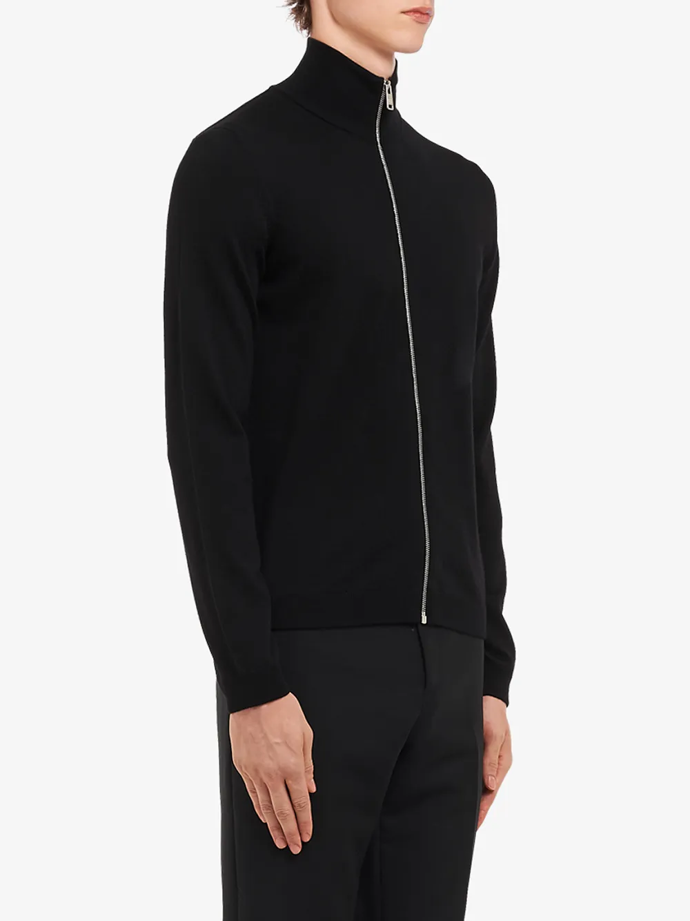 Shop Prada Zip-up Wool Cardigan In Black