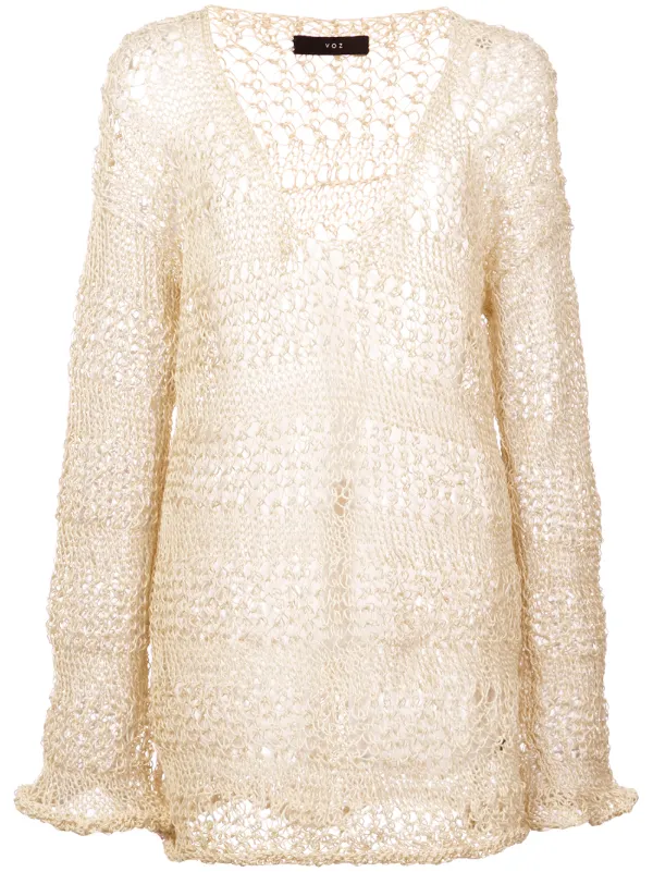 white loose knit cardigan
